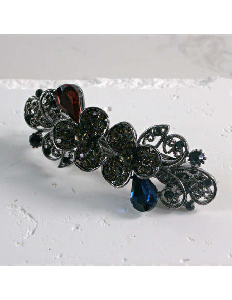 Klamra francuska dwa małe kwiatki kryształki Lolita akcesoria