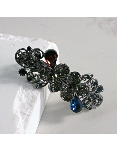 Klamra francuska dwa małe kwiatki kryształki Lolita akcesoria