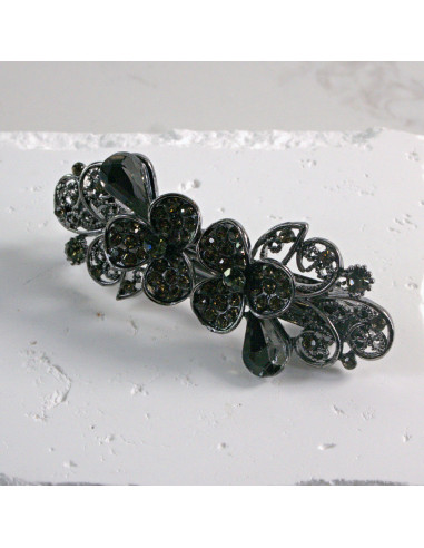 Klamra francuska dwa małe kwiatki kryształki...