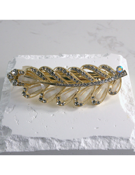 Klamra francuska liść cyrkonia i kryształki Lolita akcesoria