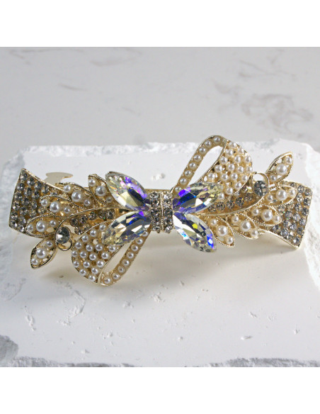 Klamra francuska kokarda perełki i crystal AB Lolita Akcesoria