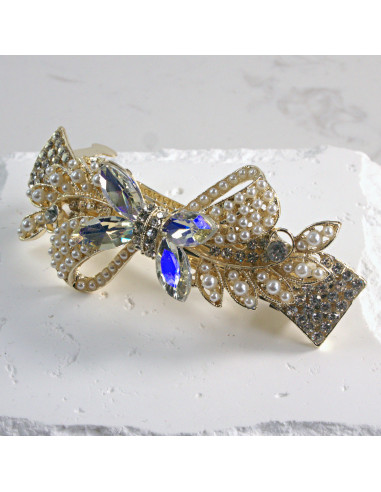 Klamra francuska kokarda perełki i crystal AB...