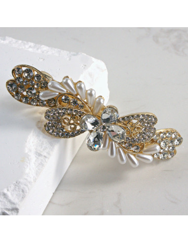 Klamra francuska kwiat perełki i kryształki...
