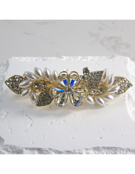 Klamra francuska kwiat perełki i kryształki crystal AB Lolita Akcesoria