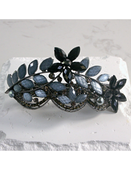 Klamra francuska kwiatek z liśćmi i  perłą Lolita Akcesoria