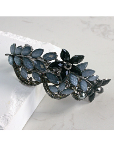 Klamra francuska kwiatek z liśćmi i  perłą...