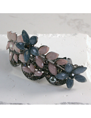 Klamra francuska kwiatek z liśćmi i  perłą...