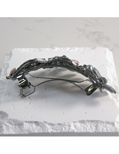 Klamra francuska kwiatek z liśćmi i  perłą...