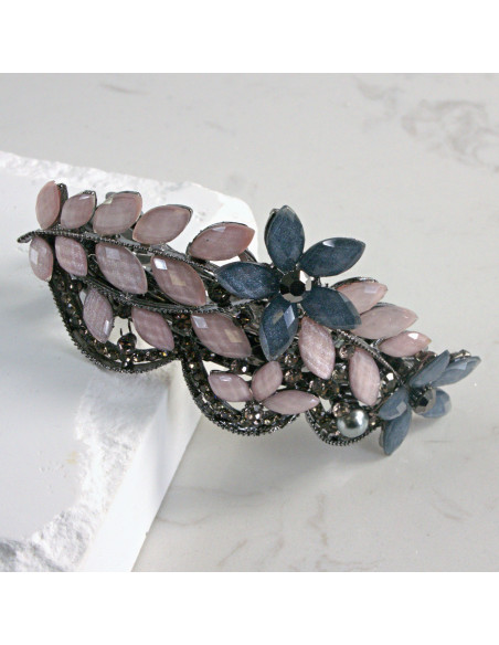Klamra francuska kwiatek z liśćmi i  perłą Lolita Akcesoria