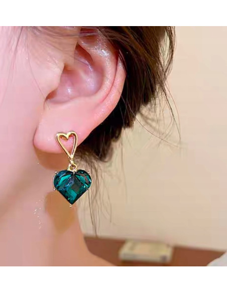 Kolczyki ZIELONE SERDUSZKA Lolita Accessories srebrny sztyft 925