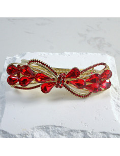 Klamra francuska czerwona kokarda z kryształkami Lolita...
