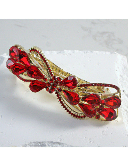 Klamra francuska czerwona kokarda z kryształkami Lolita Akcesoria