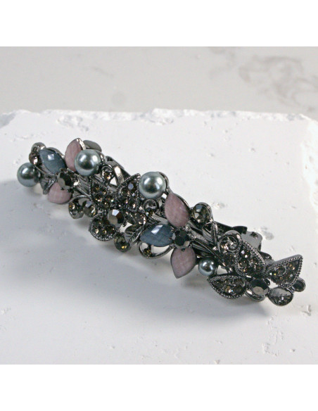 Klamra francuska półkwiatek z kryształkami i perłą Lolita Akcesoria