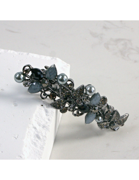 Klamra francuska półkwiatek z kryształkami i perłą Lolita Akcesoria