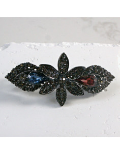 Klamra francuska ciemny kwiat z dwoma kryształkami Lolita...