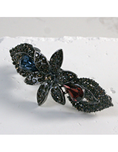 Klamra francuska ciemny kwiat z dwoma...