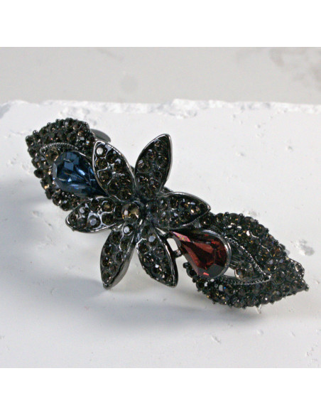 Klamra francuska ciemny kwiat z dwoma kryształkami Lolita Akcesoria