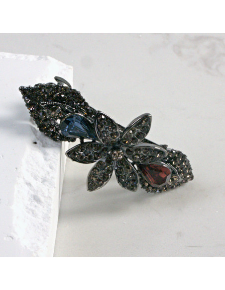 Klamra francuska ciemny kwiat z dwoma kryształkami Lolita Akcesoria