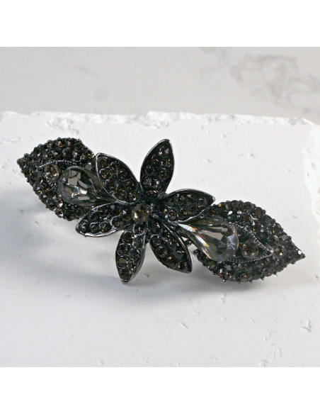 Klamra francuska ciemny kwiat z dwoma kryształkami Lolita Akcesoria