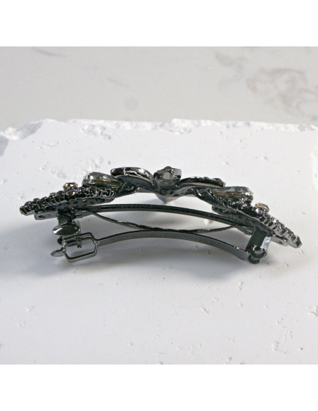 Klamra francuska ciemny kwiat z dwoma kryształkami Lolita Akcesoria