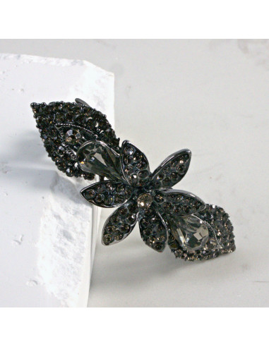 Klamra francuska ciemny kwiat z dwoma...