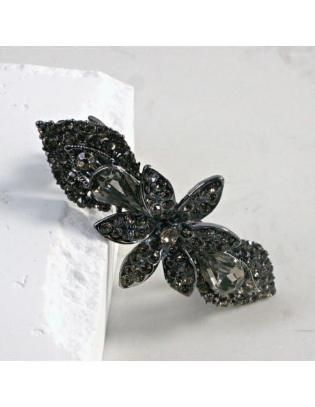 Klamra francuska ciemny kwiat z dwoma kryształkami Lolita Akcesoria