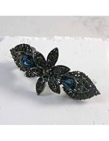 Klamra francuska ciemny kwiat z dwoma...