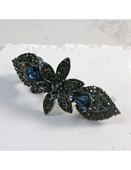 Klamra francuska ciemny kwiat z dwoma kryształkami Lolita Akcesoria