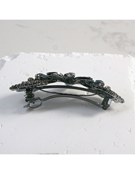 Klamra francuska ciemny kwiat z dwoma kryształkami Lolita Akcesoria