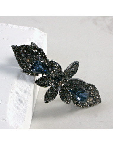 Klamra francuska ciemny kwiat z dwoma...