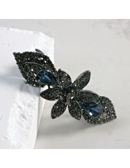 Klamra francuska ciemny kwiat z dwoma kryształkami Lolita Akcesoria