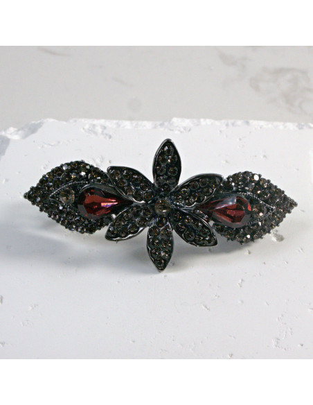 Klamra francuska ciemny kwiat z dwoma kryształkami Lolita Akcesoria