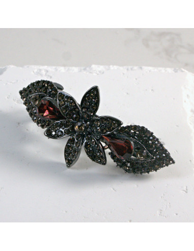 Klamra francuska ciemny kwiat z dwoma...