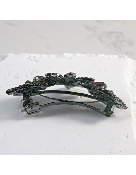 Klamra francuska ciemny kwiat z dwoma kryształkami Lolita Akcesoria