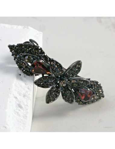 Klamra francuska ciemny kwiat z dwoma...