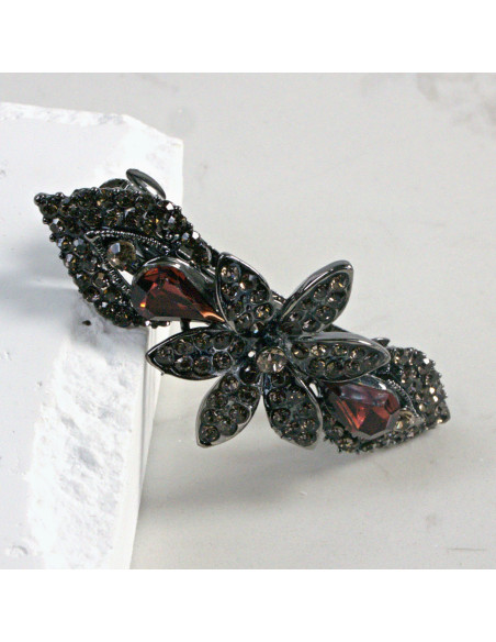 Klamra francuska ciemny kwiat z dwoma kryształkami Lolita Akcesoria