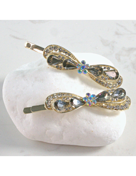 Wsuwka do włosów kokarda z kwiatkiem GRAFIT 2 szt. Lolita Akcesoria