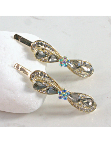 Wsuwka do włosów kokarda z kwiatkiem GRAFIT 2...