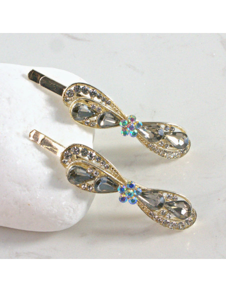 Wsuwka do włosów kokarda z kwiatkiem GRAFIT 2 szt. Lolita Akcesoria