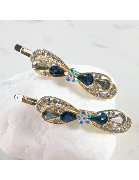 Wsuwka do włosów kokarda z kwiatkiem GRAFIT-GRANAT 2 szt. Lolita Akcesoria