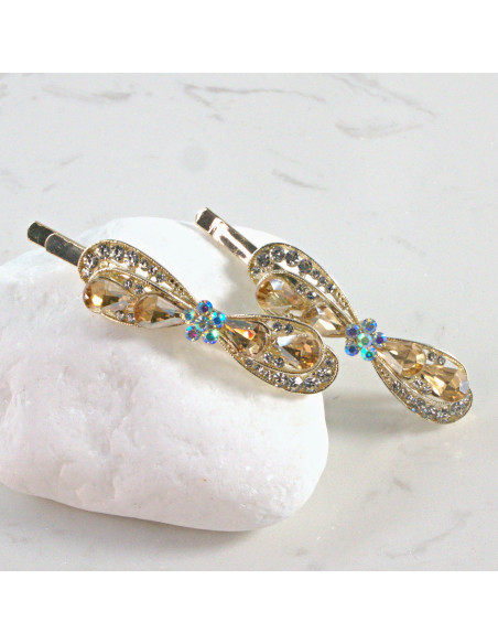 Wsuwka do włosów kokarda z kwiatkiem MIODOWY 2 szt. Lolita Akcesoria