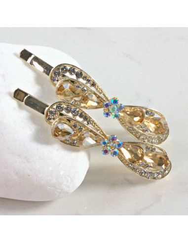 Wsuwka do włosów kokarda z kwiatkiem MIODOWY 2...