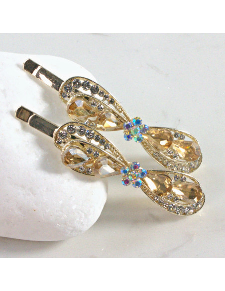 Wsuwka do włosów kokarda z kwiatkiem MIODOWY 2 szt. Lolita Akcesoria