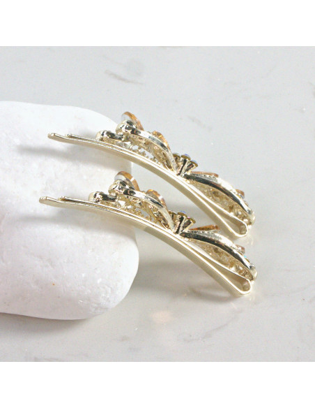 Wsuwka do włosów kokarda z kwiatkiem MIODOWY 2 szt. Lolita Akcesoria