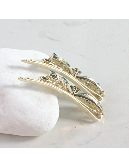 Wsuwka do włosów kokarda z kwiatkiem NIEBIESKI 2 szt. Lolita Akcesoria