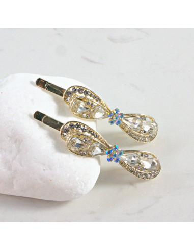 Wsuwka do włosów kokarda z kwiatkiem BEZBARWNY...