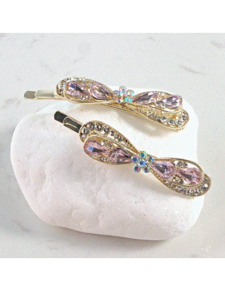 Wsuwka do włosów kokarda z kwiatkiem RÓŻOWY 2 szt. Lolita Akcesoria