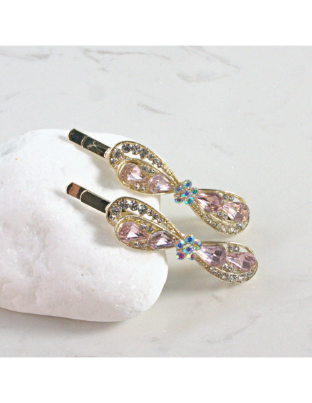 Wsuwka do włosów kokarda z kwiatkiem RÓŻOWY 2 szt. Lolita Akcesoria