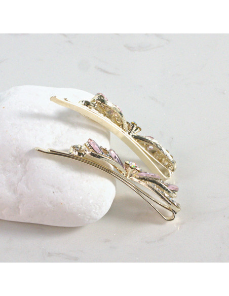 Wsuwka do włosów kokarda z kwiatkiem RÓŻOWY 2 szt. Lolita Akcesoria