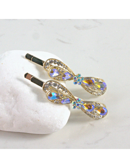 Wsuwka do włosów kokarda z kwiatkiem CRYSTAL AB 2 szt. Lolita Akcesoria